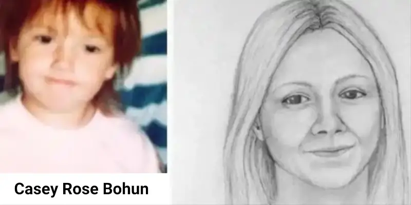 Casey Bohun when she went missing and what she might have looked like in 2016